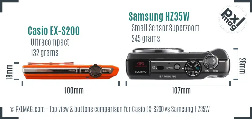 Casio EX-S200 vs Samsung HZ35W top view buttons comparison