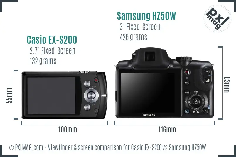Casio EX-S200 vs Samsung HZ50W Screen and Viewfinder comparison Casio EX-S200 vs Samsung HZ50W Screen and Viewfinder comparison