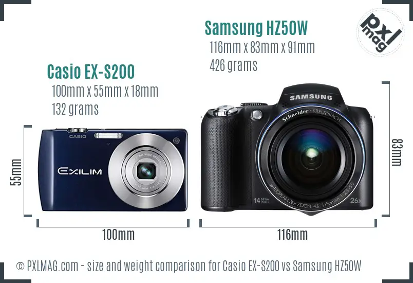 Casio EX-S200 vs Samsung HZ50W size comparison Casio EX-S200 vs Samsung HZ50W size comparison
