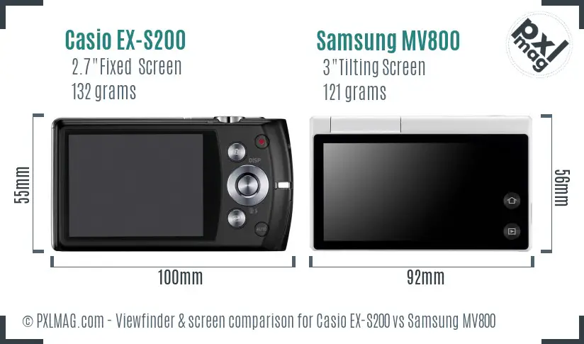 Casio EX-S200 vs Samsung MV800 Screen and Viewfinder comparison