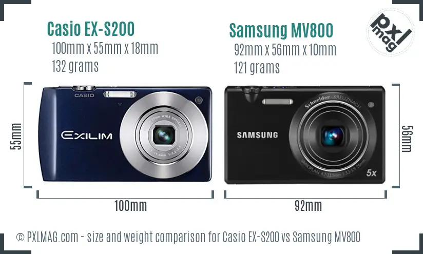 Casio EX-S200 vs Samsung MV800 size comparison