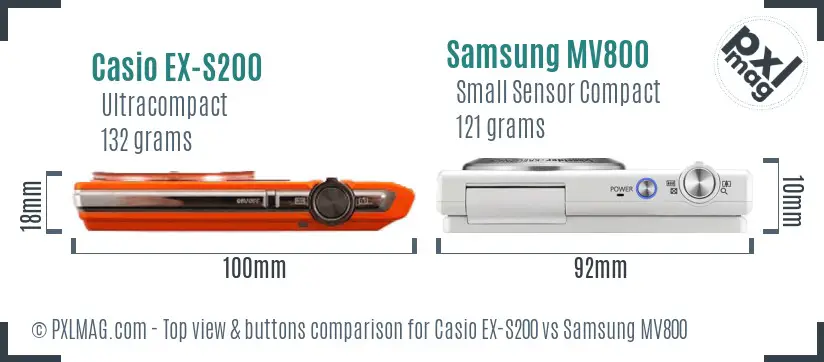 Casio EX-S200 vs Samsung MV800 top view buttons comparison