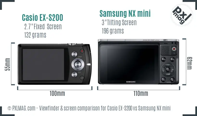 Casio EX-S200 vs Samsung NX mini Screen and Viewfinder comparison