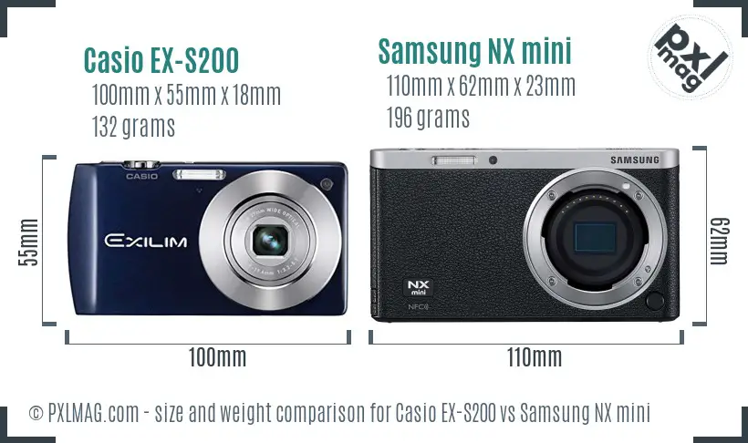 Casio EX-S200 vs Samsung NX mini size comparison