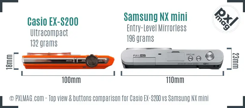 Casio EX-S200 vs Samsung NX mini top view buttons comparison