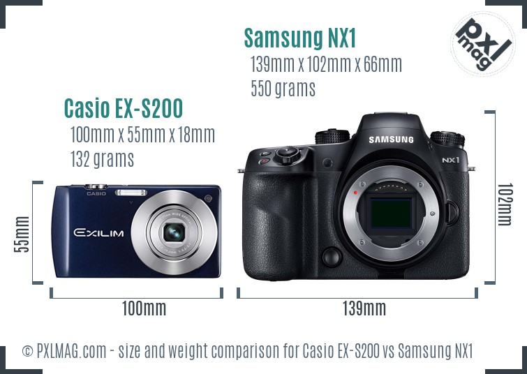 Casio EX-S200 vs Samsung NX1 size comparison