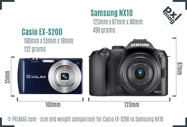 Casio EX-S200 vs Samsung NX10 size comparison