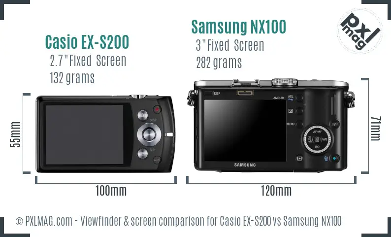 Casio EX-S200 vs Samsung NX100 Screen and Viewfinder comparison
