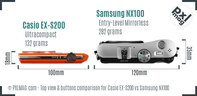 Casio EX-S200 vs Samsung NX100 top view buttons comparison