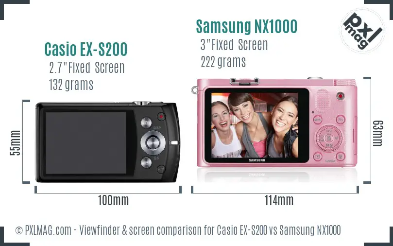 Casio EX-S200 vs Samsung NX1000 Screen and Viewfinder comparison