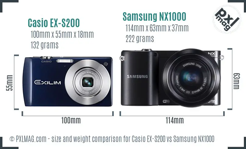 Casio EX-S200 vs Samsung NX1000 size comparison