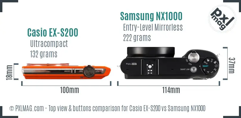 Casio EX-S200 vs Samsung NX1000 top view buttons comparison