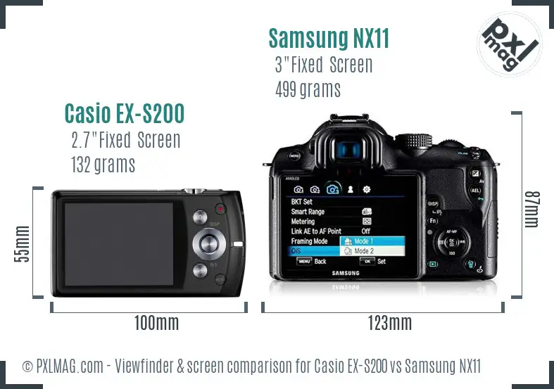 Casio EX-S200 vs Samsung NX11 Screen and Viewfinder comparison