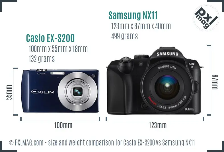 Casio EX-S200 vs Samsung NX11 size comparison