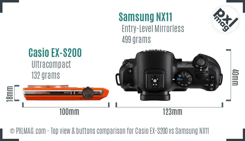 Casio EX-S200 vs Samsung NX11 top view buttons comparison