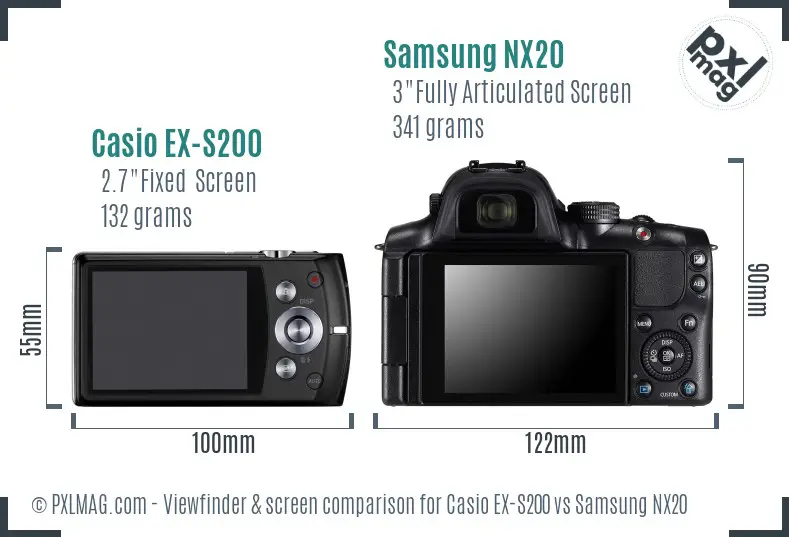 Casio EX-S200 vs Samsung NX20 Screen and Viewfinder comparison