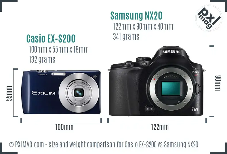 Casio EX-S200 vs Samsung NX20 size comparison