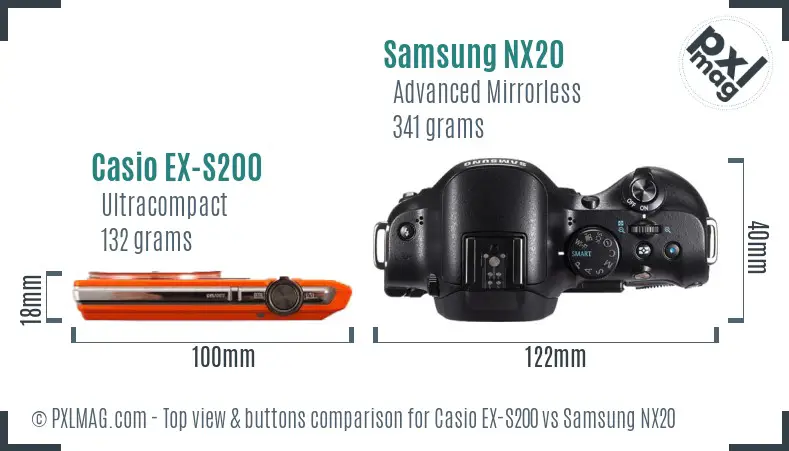 Casio EX-S200 vs Samsung NX20 top view buttons comparison