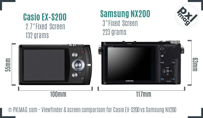 Casio EX-S200 vs Samsung NX200 Screen and Viewfinder comparison