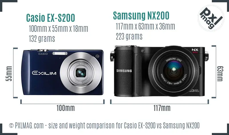 Casio EX-S200 vs Samsung NX200 size comparison