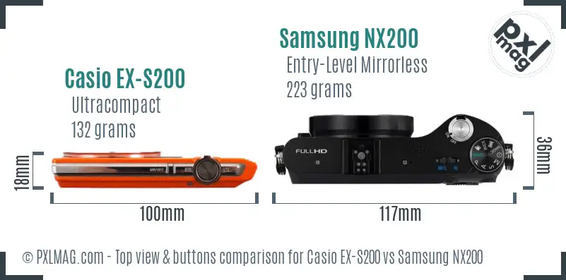 Casio EX-S200 vs Samsung NX200 top view buttons comparison