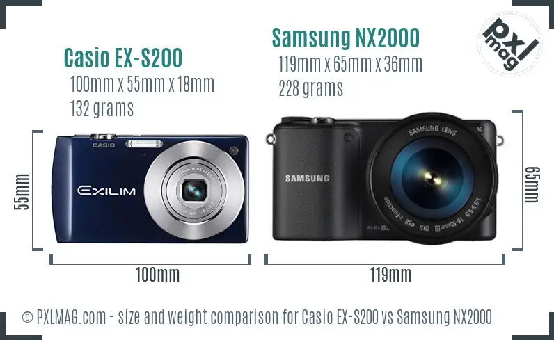 Casio EX-S200 vs Samsung NX2000 size comparison
