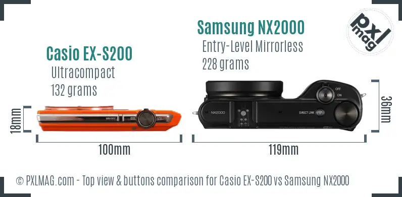 Casio EX-S200 vs Samsung NX2000 top view buttons comparison
