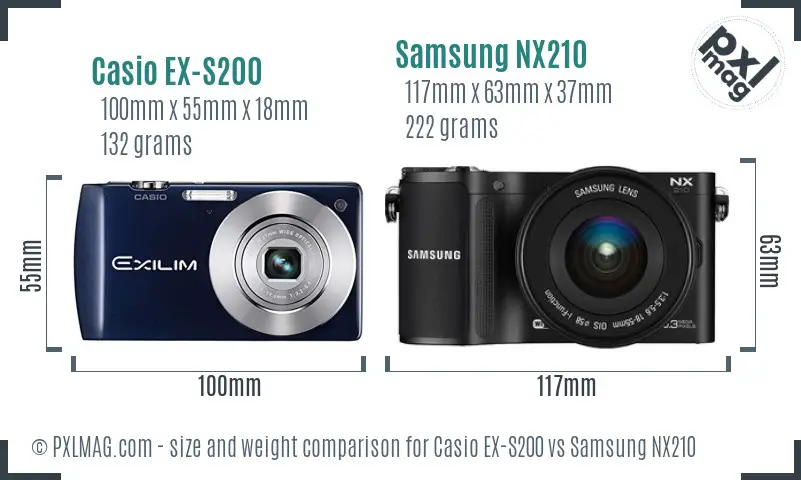 Casio EX-S200 vs Samsung NX210 size comparison