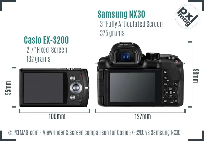 Casio EX-S200 vs Samsung NX30 Screen and Viewfinder comparison Casio EX-S200 vs Samsung NX30 Screen and Viewfinder comparison