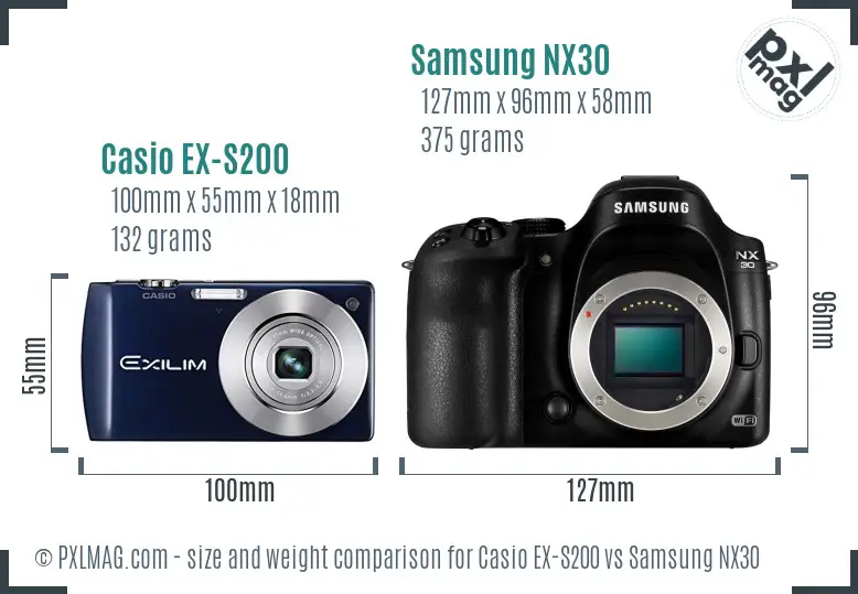 Casio EX-S200 vs Samsung NX30 size comparison Casio EX-S200 vs Samsung NX30 size comparison