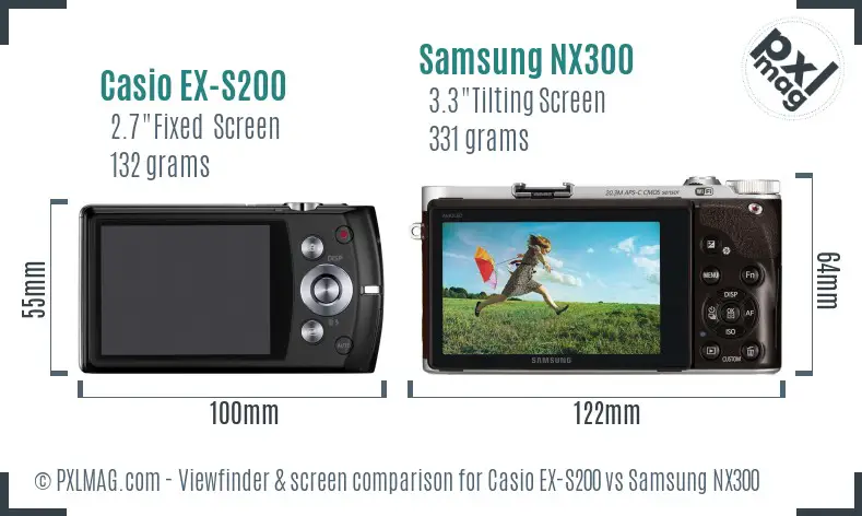 Casio EX-S200 vs Samsung NX300 Screen and Viewfinder comparison