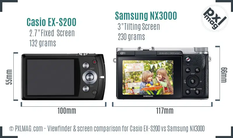 Casio EX-S200 vs Samsung NX3000 Screen and Viewfinder comparison