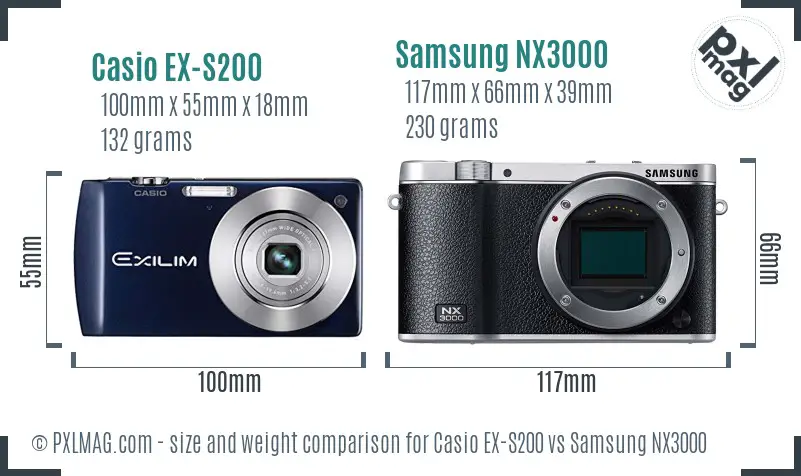 Casio EX-S200 vs Samsung NX3000 size comparison