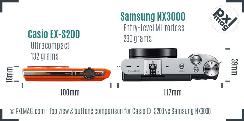 Casio EX-S200 vs Samsung NX3000 top view buttons comparison
