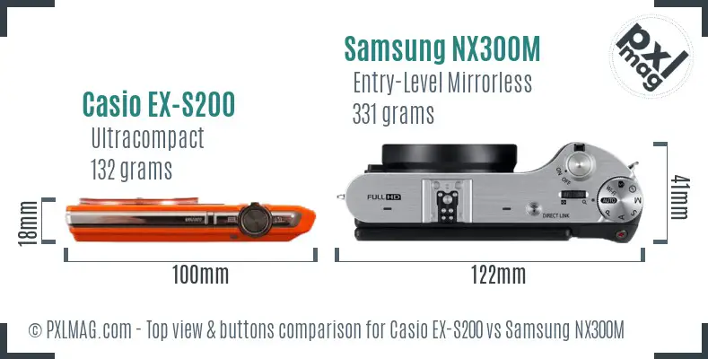 Casio EX-S200 vs Samsung NX300M top view buttons comparison