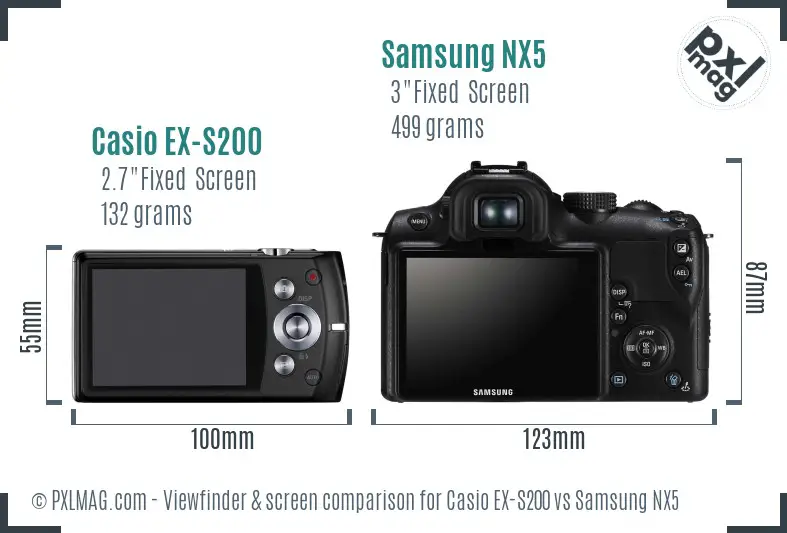 Casio EX-S200 vs Samsung NX5 Screen and Viewfinder comparison