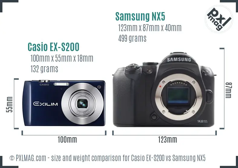 Casio EX-S200 vs Samsung NX5 size comparison