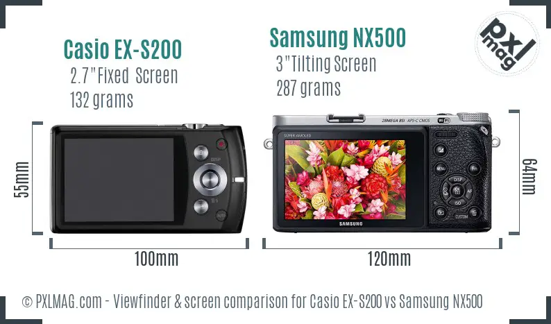 Casio EX-S200 vs Samsung NX500 Screen and Viewfinder comparison Casio EX-S200 vs Samsung NX500 Screen and Viewfinder comparison