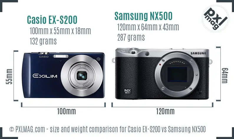 Casio EX-S200 vs Samsung NX500 size comparison Casio EX-S200 vs Samsung NX500 size comparison