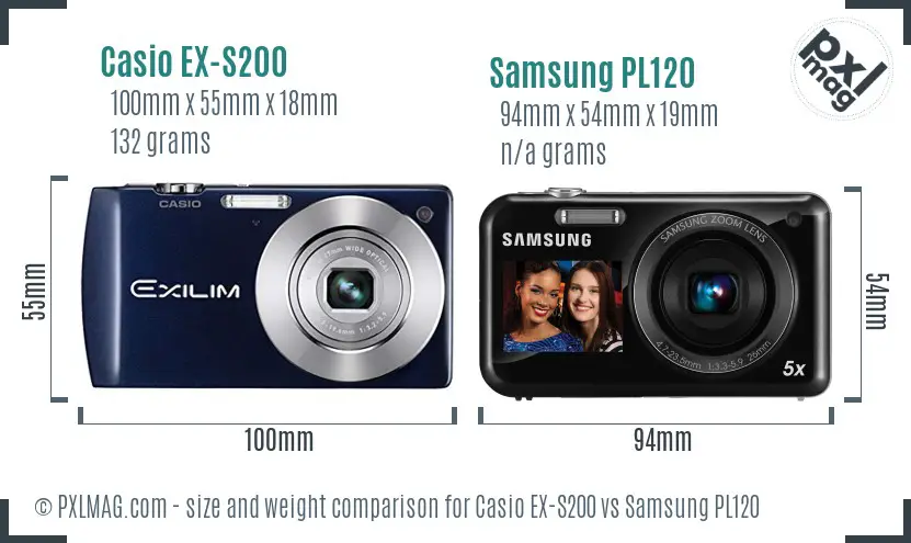 Casio EX-S200 vs Samsung PL120 size comparison