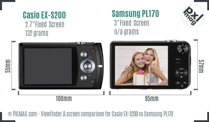 Casio EX-S200 vs Samsung PL170 Screen and Viewfinder comparison
