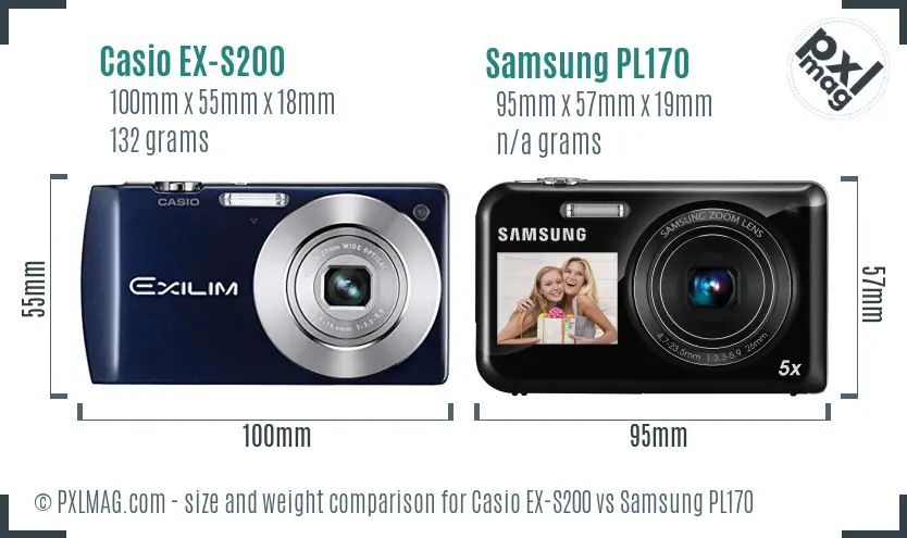 Casio EX-S200 vs Samsung PL170 size comparison