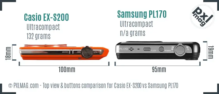 Casio EX-S200 vs Samsung PL170 top view buttons comparison