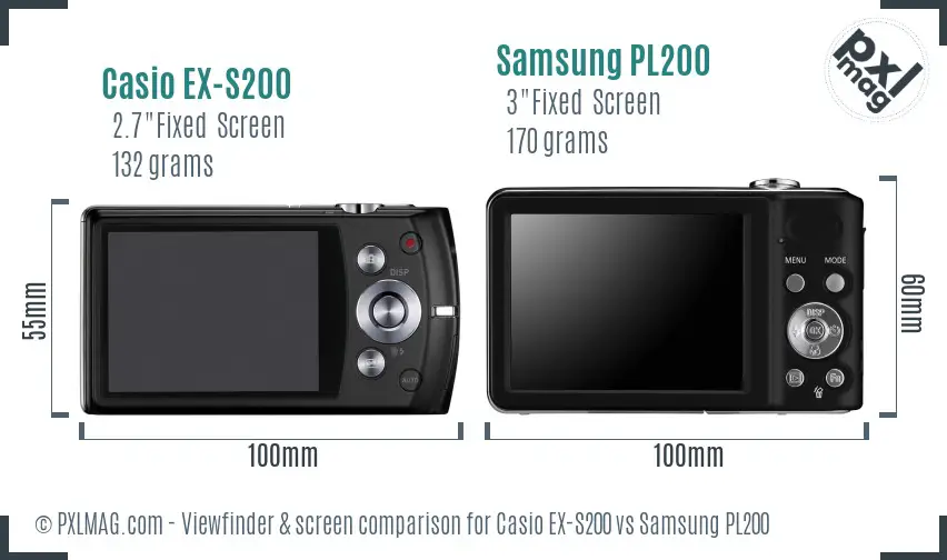 Casio EX-S200 vs Samsung PL200 Screen and Viewfinder comparison