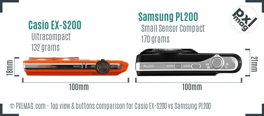 Casio EX-S200 vs Samsung PL200 top view buttons comparison