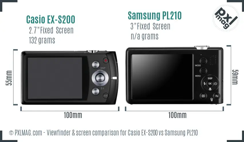 Casio EX-S200 vs Samsung PL210 Screen and Viewfinder comparison Casio EX-S200 vs Samsung PL210 Screen and Viewfinder comparison