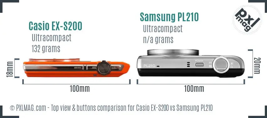 Casio EX-S200 vs Samsung PL210 top view buttons comparison Casio EX-S200 vs Samsung PL210 top view buttons comparison