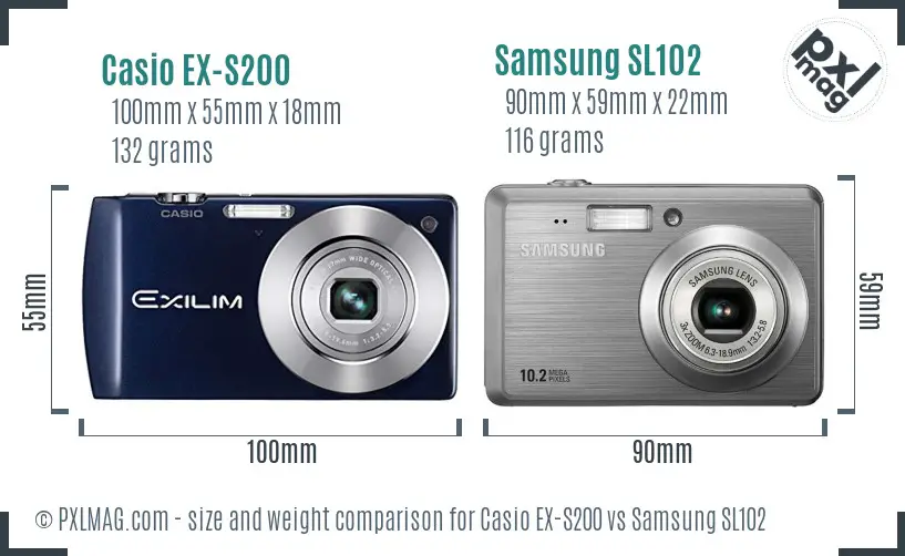 Casio EX-S200 vs Samsung SL102 size comparison