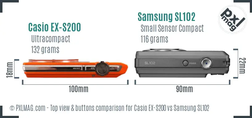 Casio EX-S200 vs Samsung SL102 top view buttons comparison