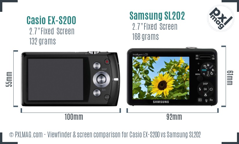 Casio EX-S200 vs Samsung SL202 Screen and Viewfinder comparison